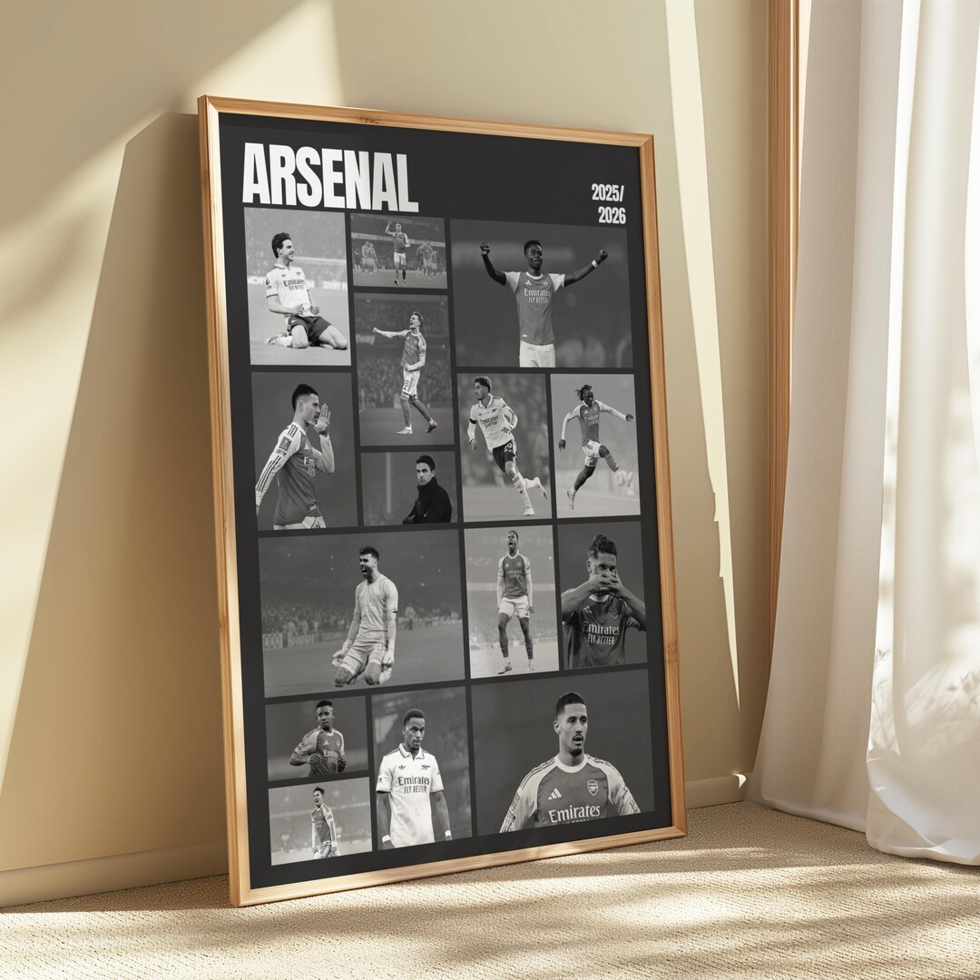Arsenal 2025–2026 Squad Collage Poster, Monochrome Football Wall Art - Etsy