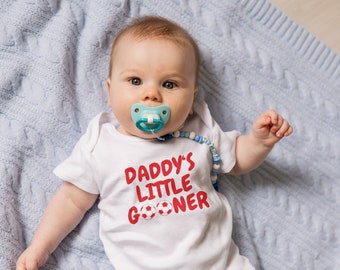 Daddy's Little Gooner Onzie Baby Clothes for Arsenal Dads Little Gooner Babygrow Baby Shower Gift for Arsenal Newborn Baby