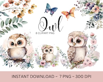 Owls PNG Woodland Animals PNG, Clip Art, Woodland Animals Owl Sublimation Design, Baby Shower Design, First Birthday, Digital Download