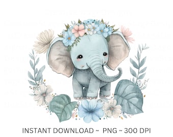 Cute Elephant Png Files for Sublimation | Elephant Watercolor | png files for tumbler | Elephant Png |Animal Png | Png file baby shower