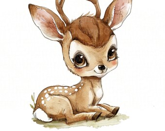 Deer PNG, Deer Clip Art, Deer Flowers Watercolor Sublimation Design, Sublimation File, First Birthday, Digital Download Spring png