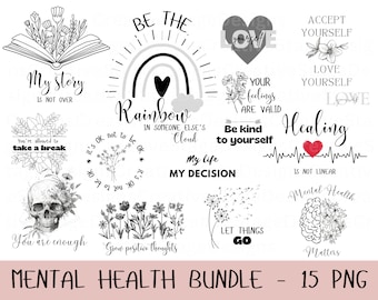 Mental Health Png Bundle, Retro Wildflower Png, Motivation Png, Positive, Mental Health, You Matter Png,Self Love Sublimation Designs