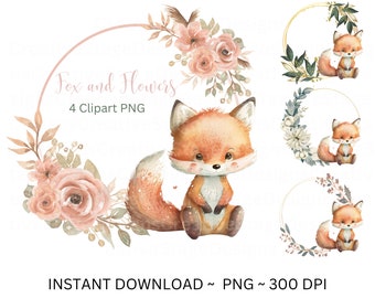 Woodland Animals PNG, Clip Art, Woodland Animals Fox Watercolor Fox Sublimation Design, Baby Shower Design, First Birthday, Digital Download