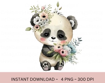 Cute panda png file for sublimation | panda watercolor blue| png files for tumbler | panda png | Watercolor animal png | png file
