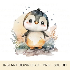Pingouin PNG, pingouin Clip Art, conception de sublimation aquarelle pôle Nord, conception de douche de bébé, premier anniversaire, téléchargement numérique