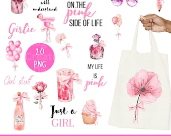 Pink Coquette Girl Plotter File PNG Sayings | PNG bundle | Bow Svg Bundle | German Plotter Bundle | Gift drink | Cricut
