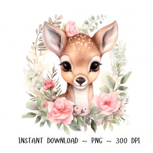 Reh PNG, Reh Clip Art, Reh Blumen Aquarell  Sublimation Design, Baby Shower Design, digitaler Download Frühling Sublimationsdatei