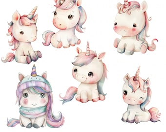 Unicorn PNG Set, Unicorn Clip Art, Watercolor Sublimation Design, Sublimation File, First Birthday, Digital Download Rainbow png