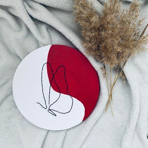 Embroidered Canvas,Flying Butterfly, Bloody Red and White Canvas, Line Art Canvas, Line Art, Wall Decor, Handmade,