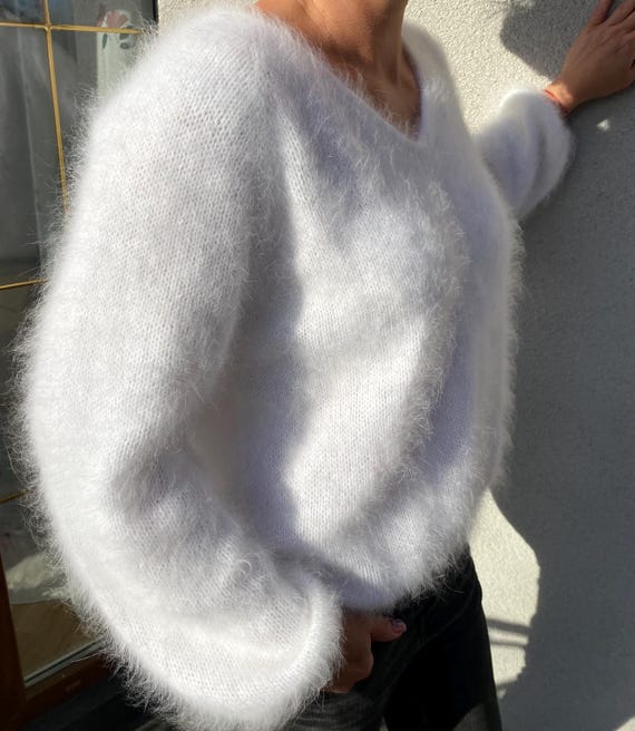Hand Knit Angora Sweater Fluffy Oversized Knitwear - Etsy