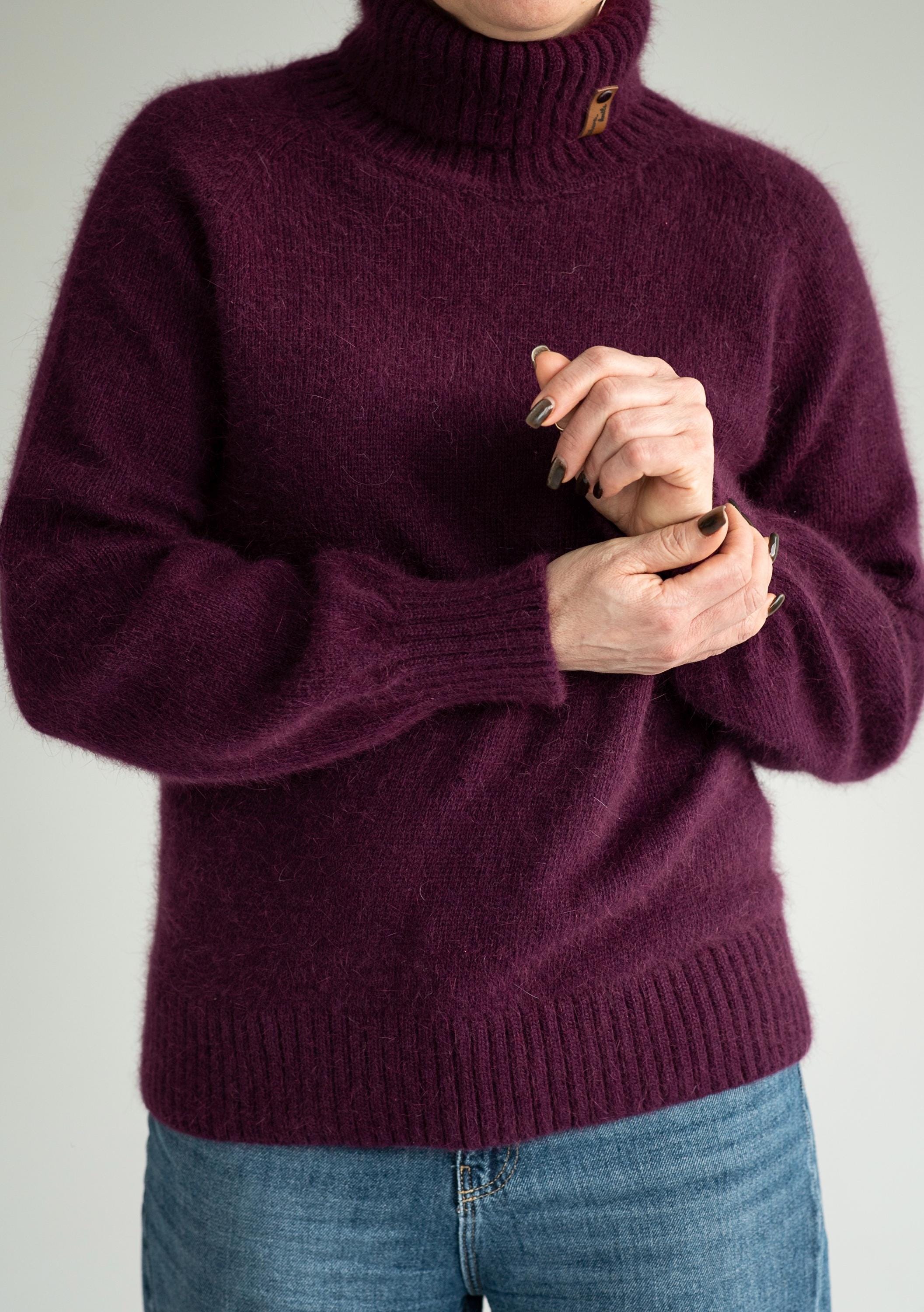 Fluffy Angora Knit Sweater: Oversized Turtleneck, Hand Knit