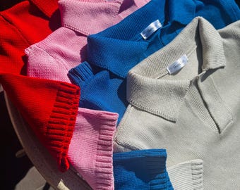 Handmade Knitted Organic Cotton Polo t-Shirt  Summer Top  Custom Size Available XL