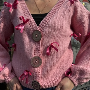 Women’s cardigan embroidered cardigan Wool hand knit bomber open knit cardigan cardigan with bows bright cardigan cropped cardigan
