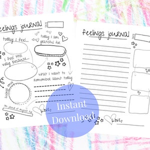 Guided Feelings Journal for kids, diary, activity sheets, printable pdf