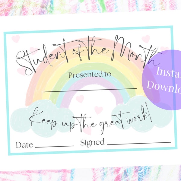 Student of the Month Award, school awards, Student of the Month certificate bundle, printable pdf