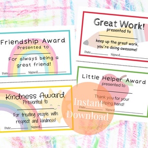 Kids Award Certificates, school awards, end of year certificate bundle, printable pdf jpg
