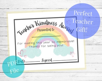 Favorite teacher gift, Teacher certificate, end of year award, printable pdf