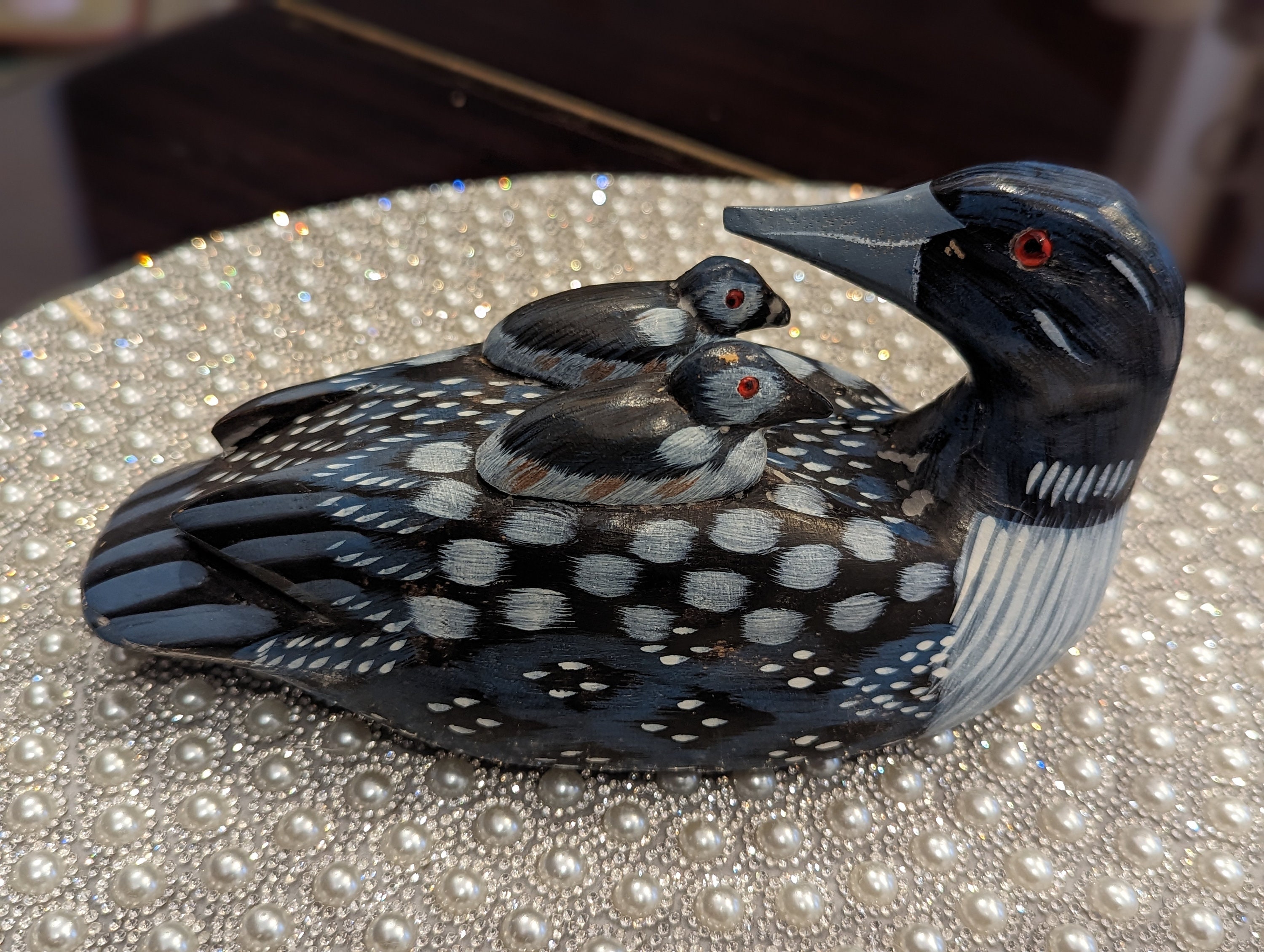 Vintage Wood loon Decoy With Babies Unmarked Etsy