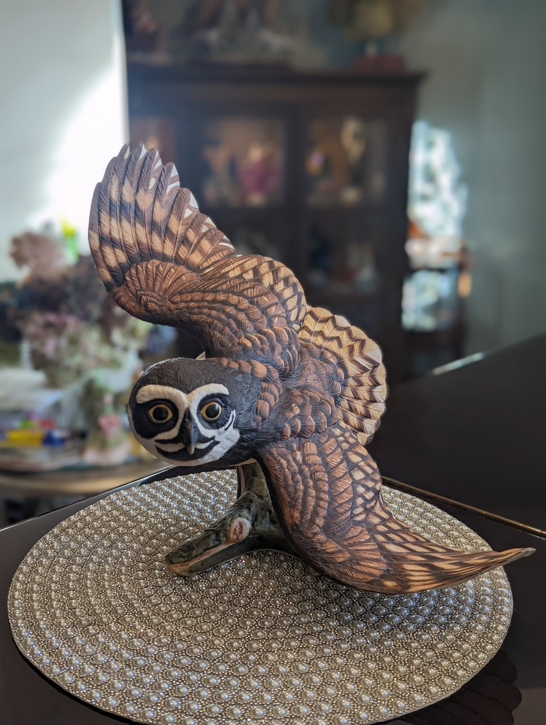 The Franklin Mint " The Spectacled Owl " Porcelain Sculpture