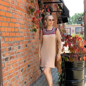Crochet PATTERN &quot;Ethna&quot; dress, a-line crochet dress, colorful crochet pattern, boho-style crochet dress, mosaic yoke pattern, crochet dress