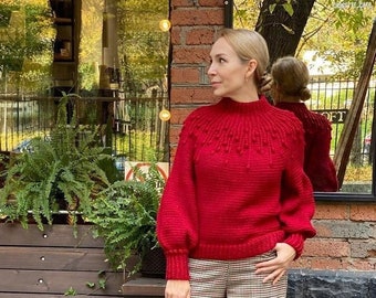 Jacqueline Crochet Sweater Pattern, Popcorn Stitch Round Yoke (PDF instructions)