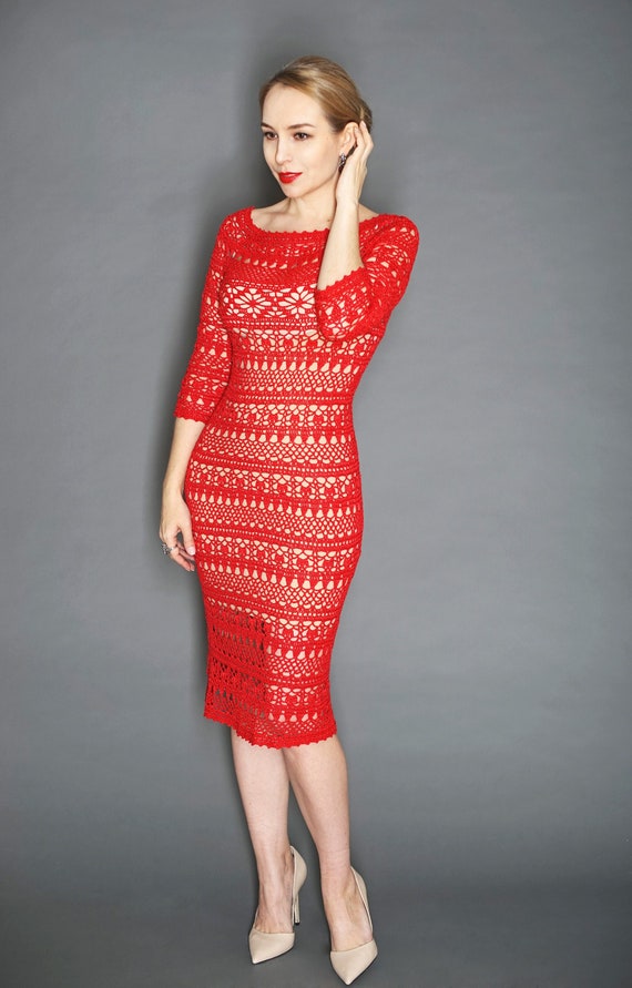 white christmas dresses Red Midi Dress With Crochet Detail – AX Paris