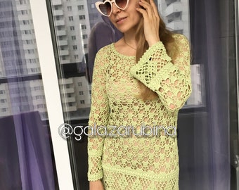 オリビアかぎ針編みレースドレスのパターン、夏服（PDF説明書）