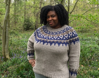 Gertrude Mosaic Yoke Crochet Sweater Pattern – Size-Inclusive XS-5X (PDF Instructions)