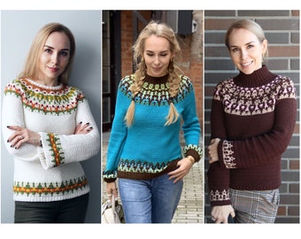 Mosaic Crochet Pullover Pattern Bundle – Lopapeysa-style Colorwork Sweaters (PDF Instructions)