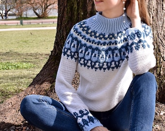 Rada Mosaic Crochet Sweater PATTERN, Size Inclusive, Lopapeysa Style (PDF Instructions)