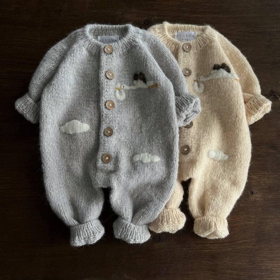 Knitting PATTERN "Onesie with a stork" for babies and children for 0-18 months, stylish baby kid knitwear patterns, knitting onesie pattern