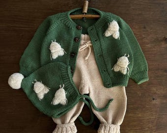 Fairy Forest Cardigan & Moths Bonnet Knitting Pattern Bundle (E-Book made of PDF instructions) Embroidered Baby Knitwear Set