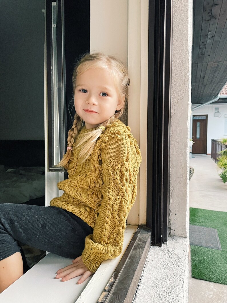 Currant Sweater Knitting PATTERN - Kids Aran Cable, Nupps and Popcorn stitch, for Advanced knitting skills (PDF instructions) image 8