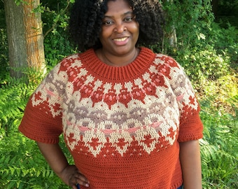 Ingrid Crochet Mosaic Sweater PATTERN, Size-Inclusive Top-Down Design (PDF instructions)