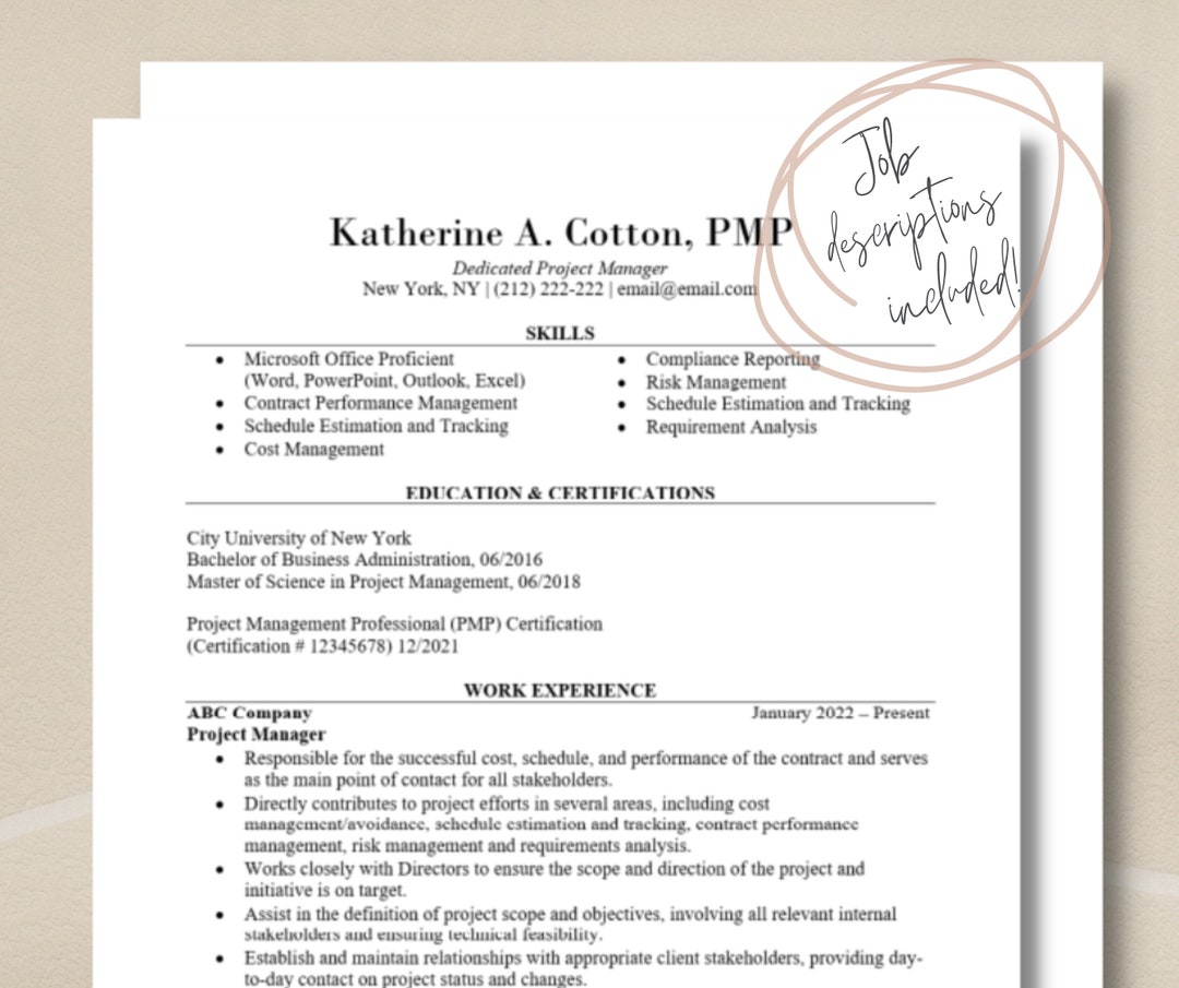 Project Manager Resume Template | Word Download | Professional CV ...