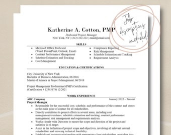 Project Manager Resume Template | Word Download | Professional CV Template | Program Manager, Deputy PM, Project Coordinator, PMO Assistant