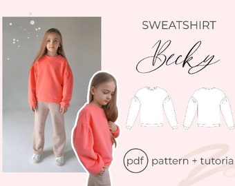 Sweatshirt "Becky" PDF Schnittmuster (Grössen von 3 bis 16 Jahren) / Mädchenschnittmuster / Jungenschnittmuster / Nähanleitung von Milkyclouds