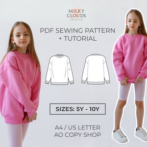 Sweatshirt basic PDF Sewing Pattern SIZES for 5 to 10 years / Girls Patterns / Boys  Patterns /sewing tutorial by Milkyclouds