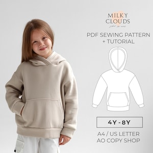 HOODIE Miranda PDF Sewing Pattern / SIZES 4  to 8 years / Girls patterns / Boys patterns / sewing tutorial by Milkyclouds