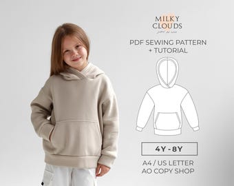 HOODIE Miranda PDF Sewing Pattern / SIZES 4  to 8 years / Girls patterns / Boys patterns / sewing tutorial by Milkyclouds