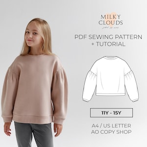 Sweatshirt Becky PDF Sewing Pattern SIZES for 11 to 15 years / for kids / sewing tutorial by Milkyclouds