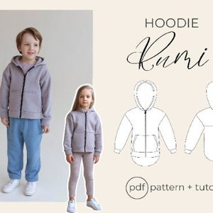 Hoodie "Rumi" zip up PDF Sewing Pattern (sizes for 3 to 16 years) / Girls Patterns / Boys Patterns / sewing tutorial by Milkyclouds