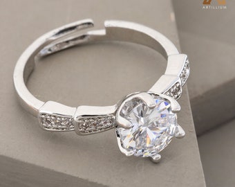 Classic Engagement Ring in White Gold (Rhodium) over Sterling Silver - Wedding Ring - Promise Ring -Silver Promise Ring