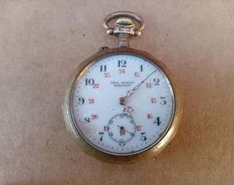 Zeldzame antieke 1900 herenzakhorloge verguld "Paul Benoit Besancon" - in werking