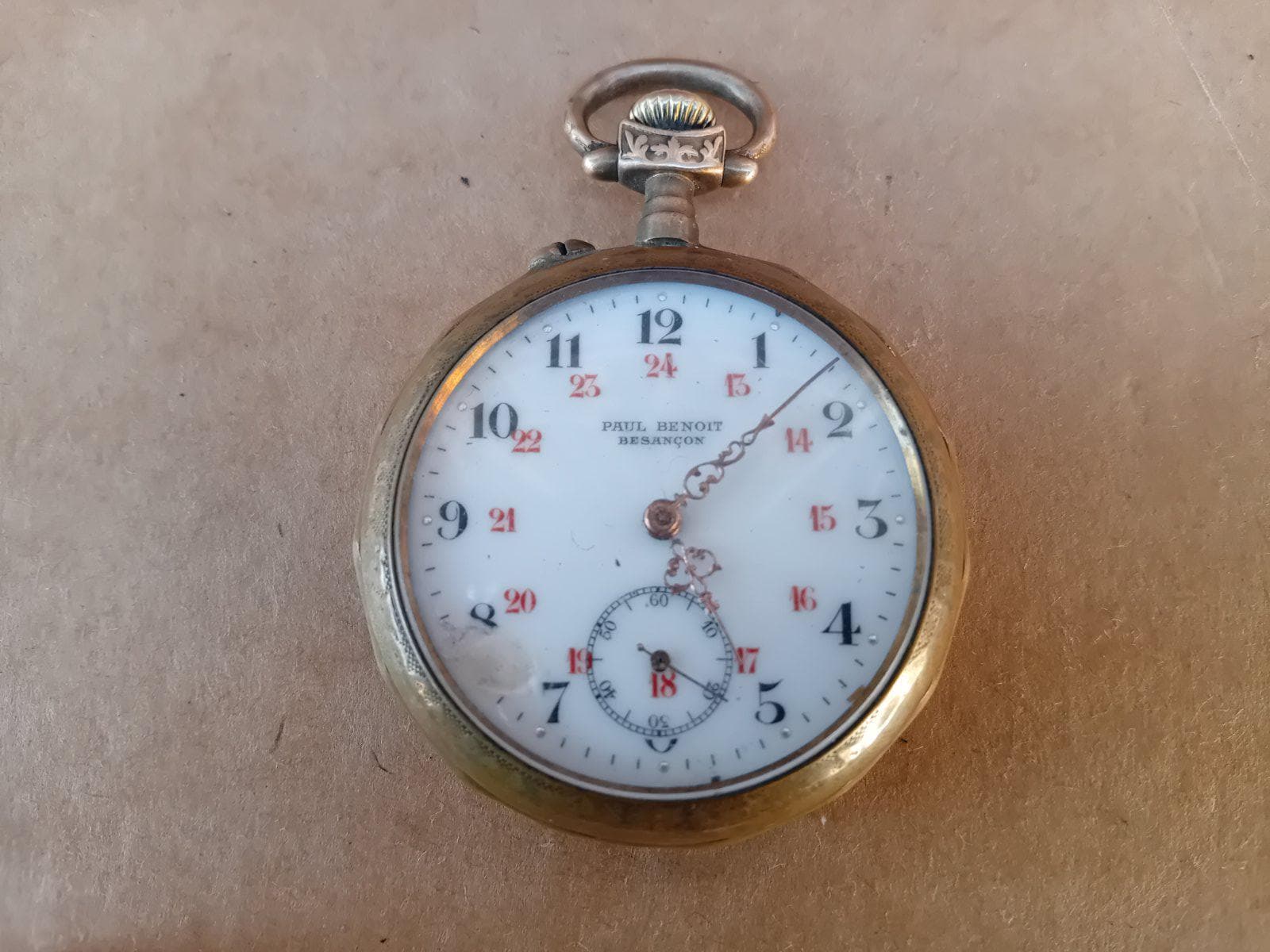 "Seltene antike 1900, s Herren Taschenuhr Vergoldet ""Paul Benoit Besancon""-Arbeiten