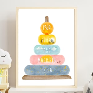 Islamische Gebetszeiten Poster - Lernspielzeug zu stapeln - Kinderzimmer Dekor Wandkunst