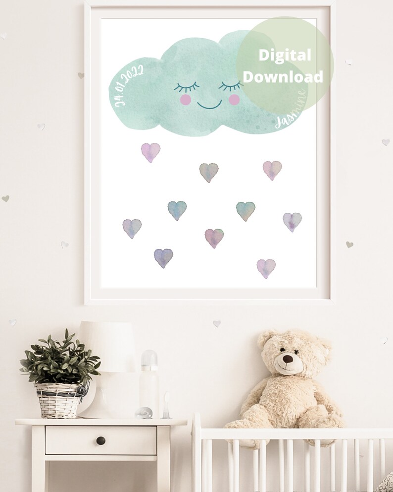 Personalised Children's Cloud Printable Girls Nursery Wall Art With