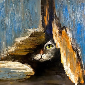 Cat, cat oil painting, cats, oil painting blue, cat picture, wall decoration, cat picture oil painting, painting on canvas