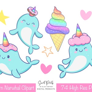 Eenhoorn Narwhal Clipart, Verjaardag Meisje Clipart, Meisje Verjaardag Uitnodigingen, Meisje Party Decoraties, Clipart PNG, Clipart Bundel, Verjaardag kunst