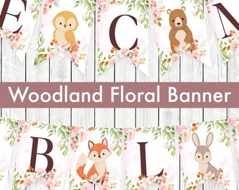 Girl Woodland Baby Shower Banner, Baby Girl Shower Banner, Printable Baby Shower Banner, Sprinkle Baby Shower Banner, Floral Baby Shower